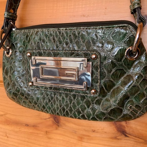 GUESS tribal mini purse. Snakeskin pattern, green with silver accents. - Picture 6 of 11